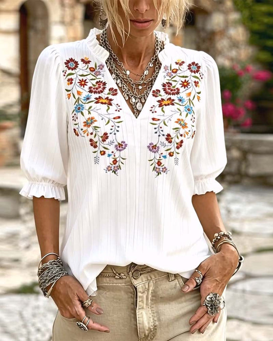 Blouse Volant Garniture Imprimé Décontractée