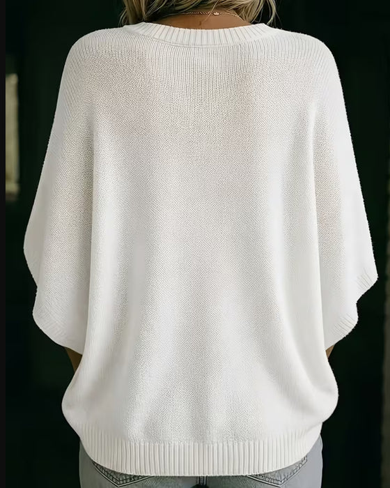 Pullover Col Rond Manche Coude Lâche Unie