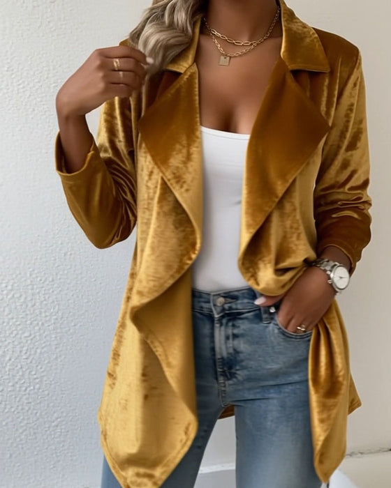 Manteau Irrégulier Col Costume Velours