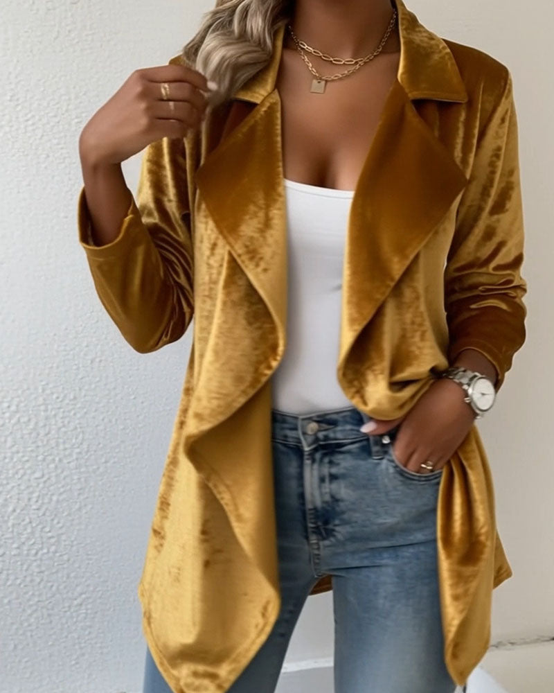 Manteau Irrégulier Col Costume Velours