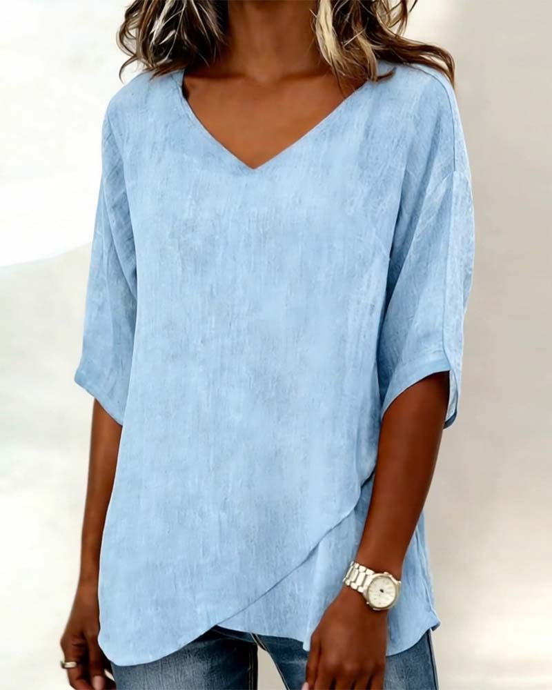 Haut Ourlet Irrégulier Uni Col V