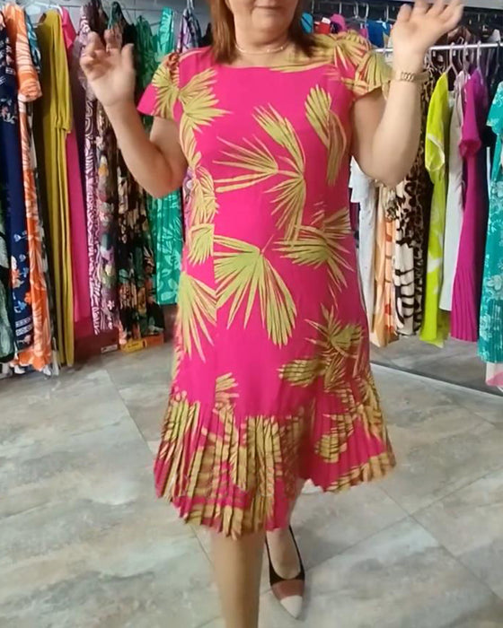 Robe décontractée plissée à manches courtes