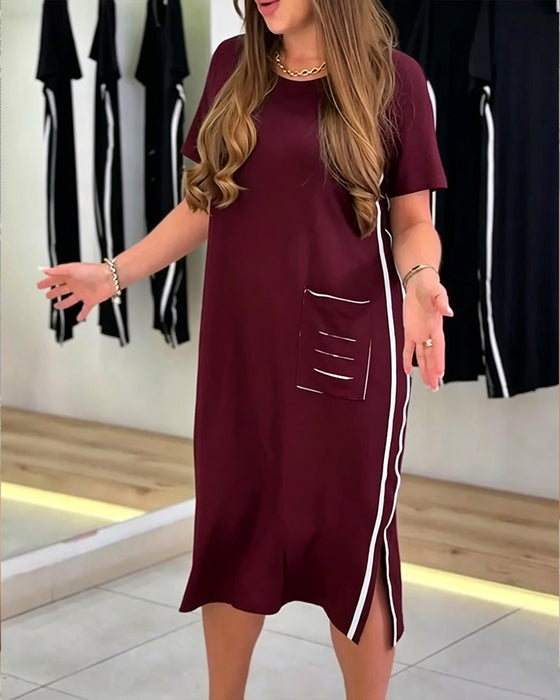 Robe Côté Rayure Blanche Poche Droite