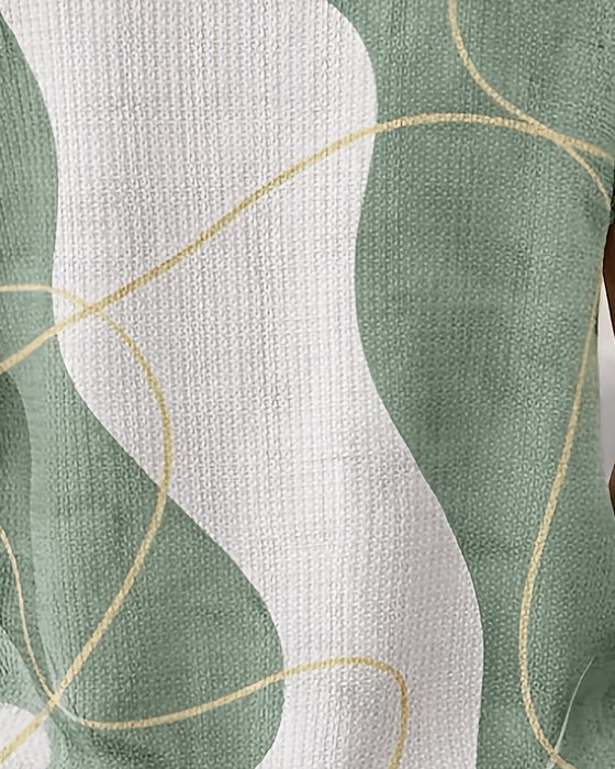 Blouse À Col Rond, Boutons, Lignes Contrastées