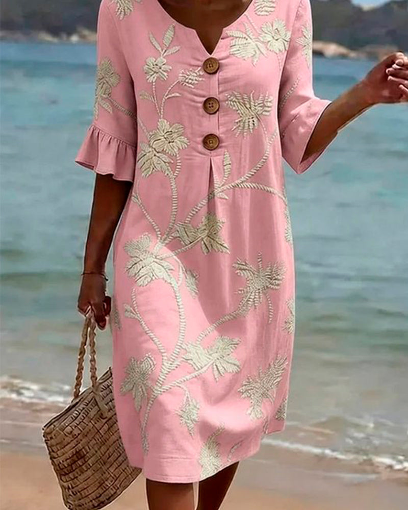 Robe Petite Col En V Volant Manche 3/4