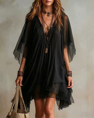 Robe Col En V Irrégulier Transparent Ample