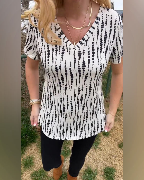 T-Shirt Imprimé Manches Courtes Col En V