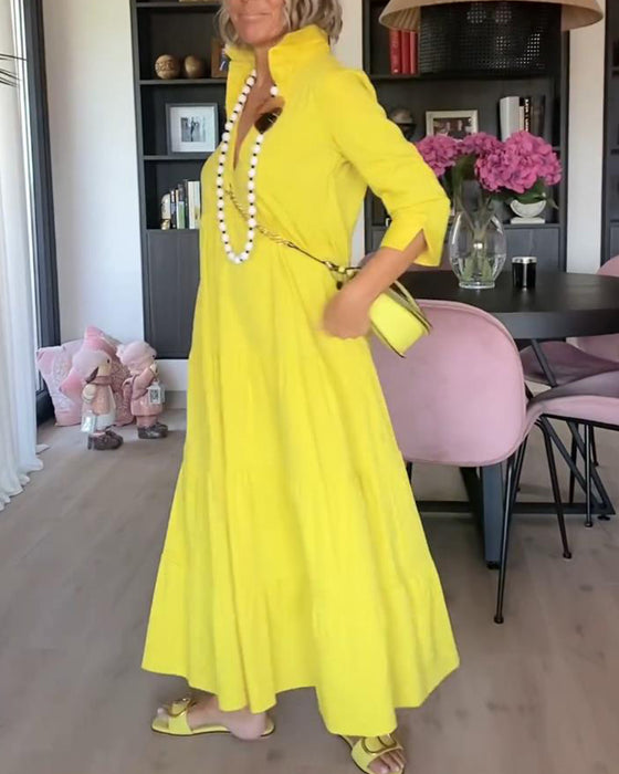 Robe patchwork décontractée avec poches à revers et couleur unie