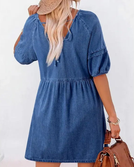Robes Denim Col V Manche Bouffante