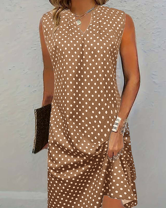 Robe élégante sans manches à imprimé à pois