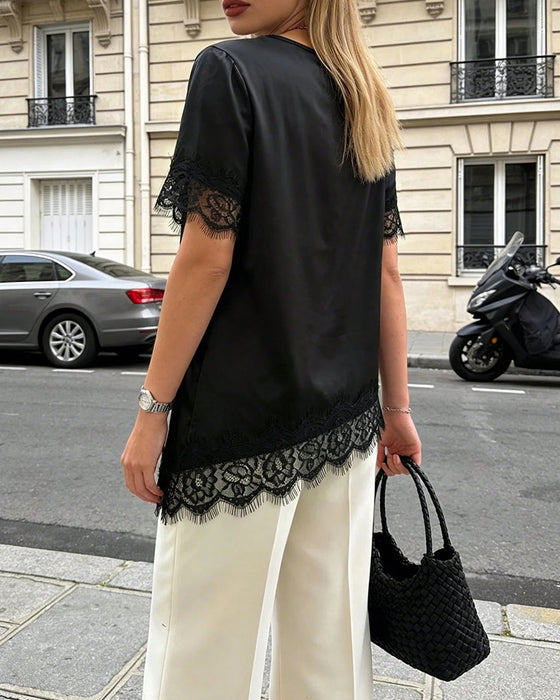 Blouse Irrégulière Dentelle Décontractée