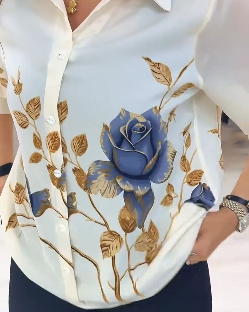 Chemisier Col Revers Manche Bouffante Boutonnage