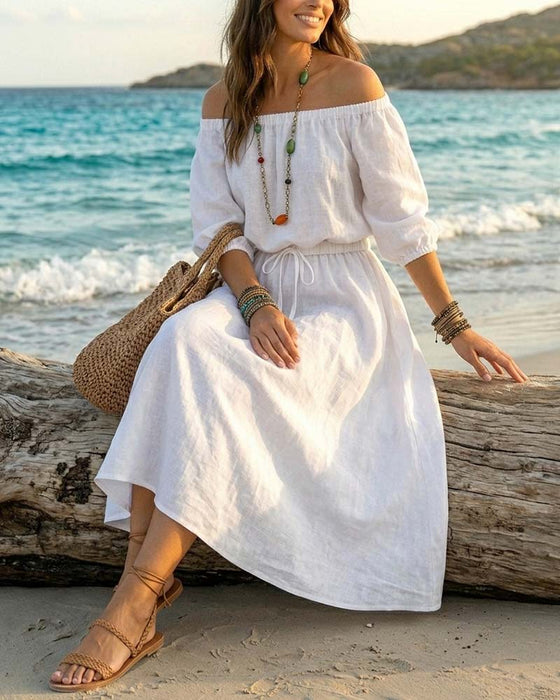 Robe Off-Shoulder Lacet Taille