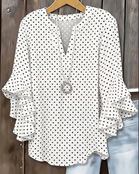 Blouse Pois Manche Volantée Superposée