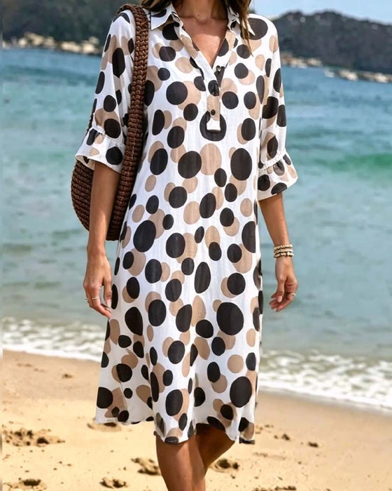Robe À Pois Manches Mi-Longues