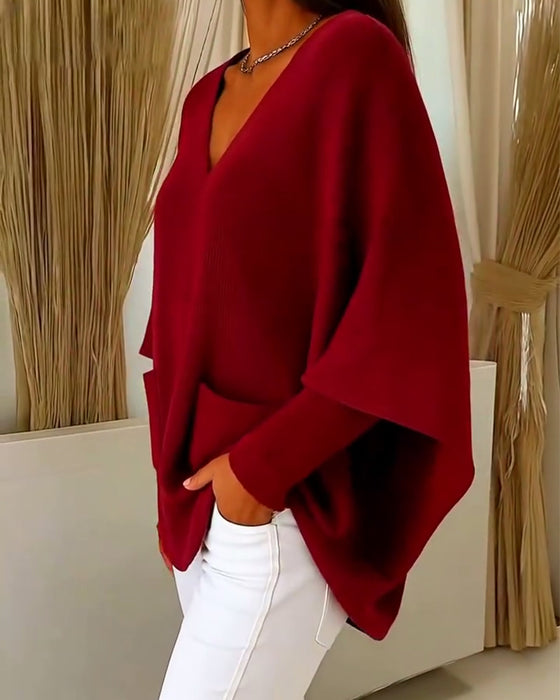 Pull Manches Longues Avec Poches Et Col En V