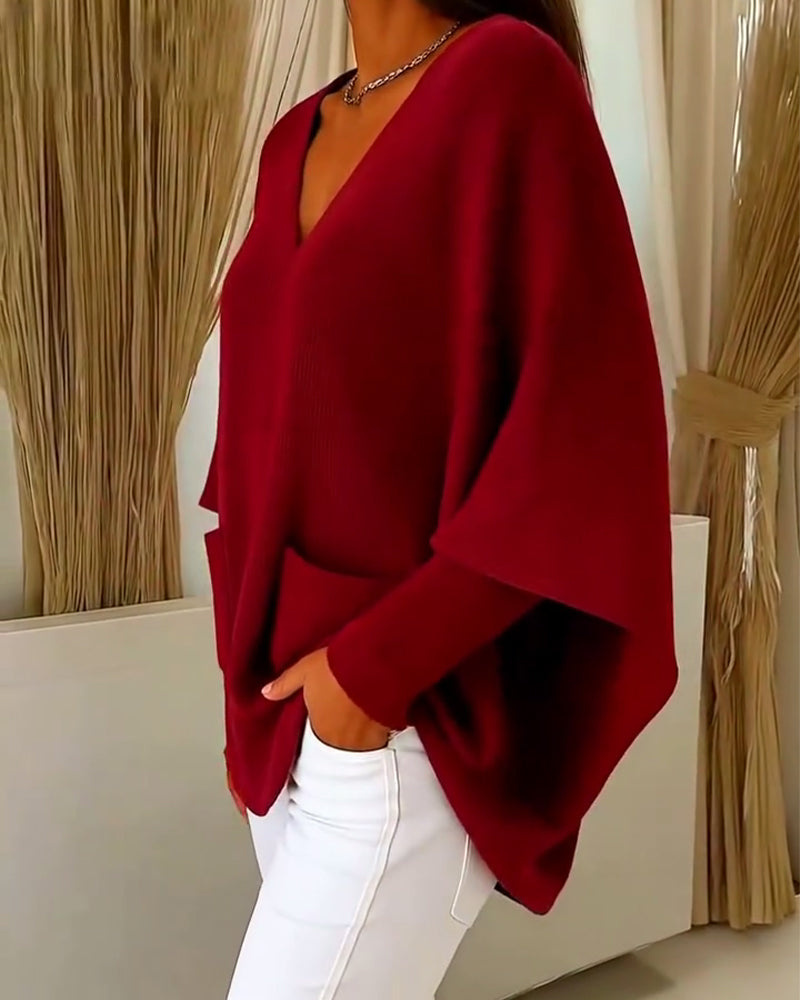 Pull Manches Longues Avec Poches Et Col En V