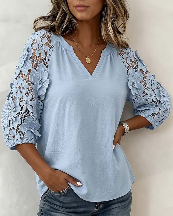 Blouse Florale Patchwork Décontractée