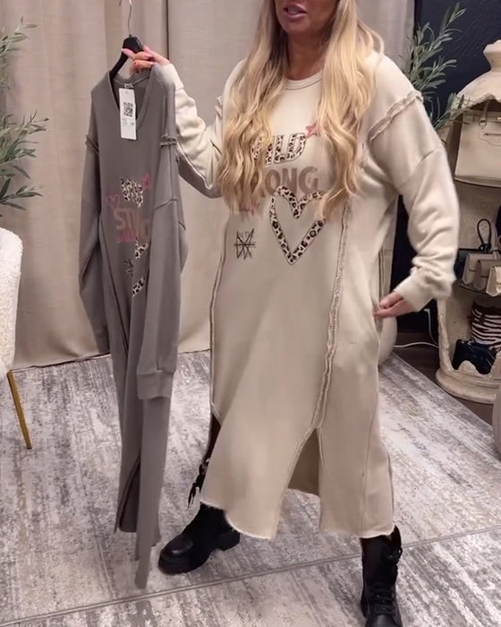 Robe ample imprimée à manches longues