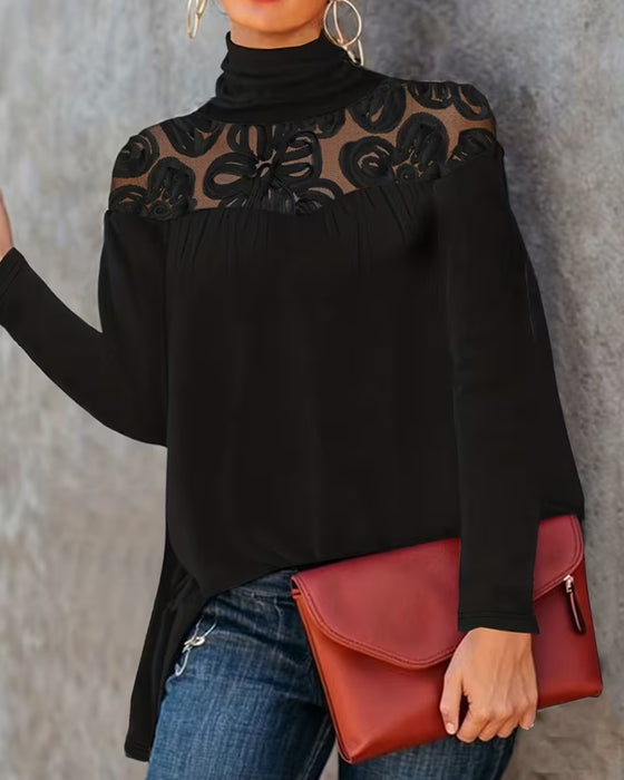 Blouse Col Roulé Froncée Florale