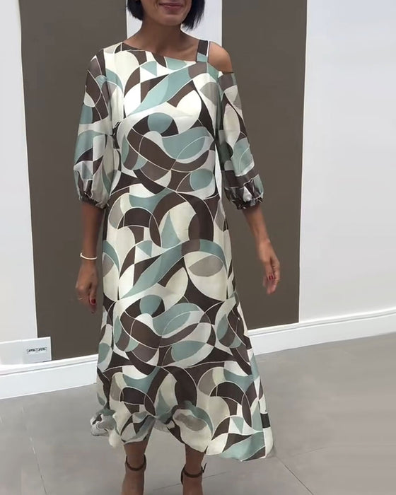 Robe Épaule Dénudée Bretelle Fine Manche Mi-Longue