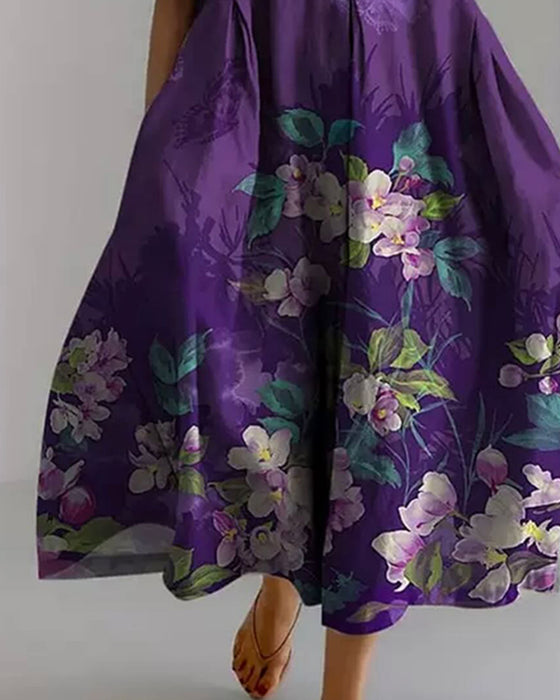 Robe Col Rond Violet Florale