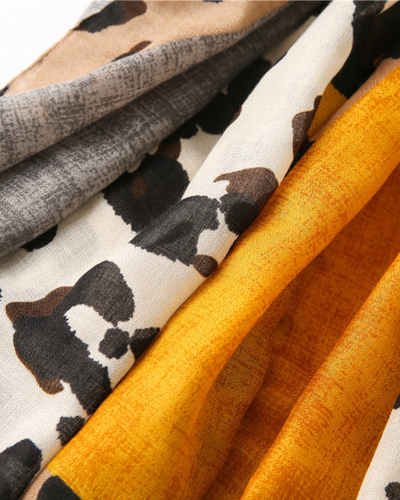 Écharpe Femme Léopard Patchwork Imprimé Franges Châle