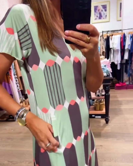 Robe Col En V Manches Courtes Jupe Ample