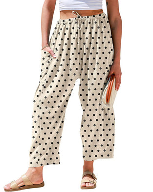 Pantalon Cordon Pois Poche Coupe Large Raccourci