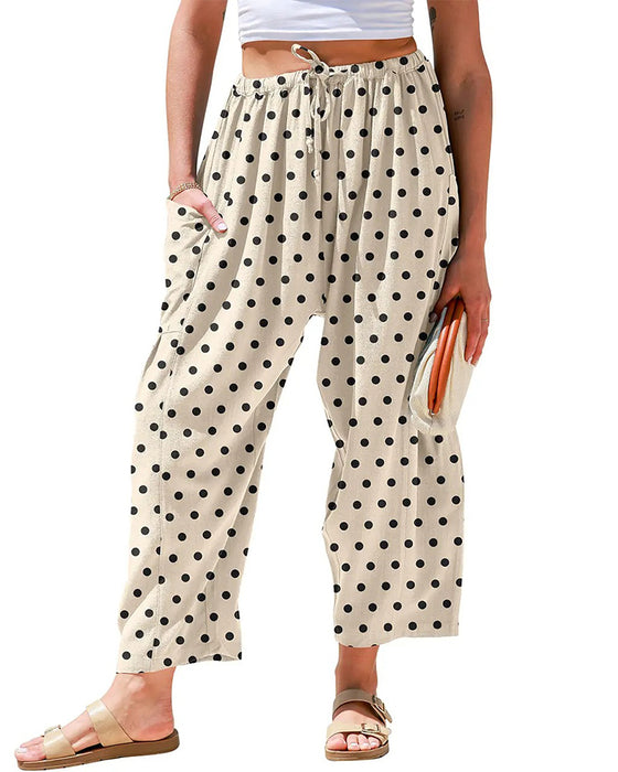 Pantalon Cordon Pois Poche Coupe Large Raccourci