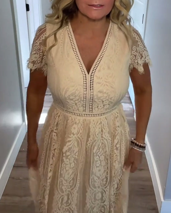 Robe Décolleté V Élégante Taille En Dentelle