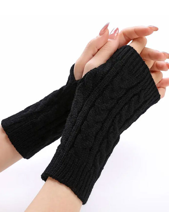 Gants Sans Doigts En Tricot À Câbles