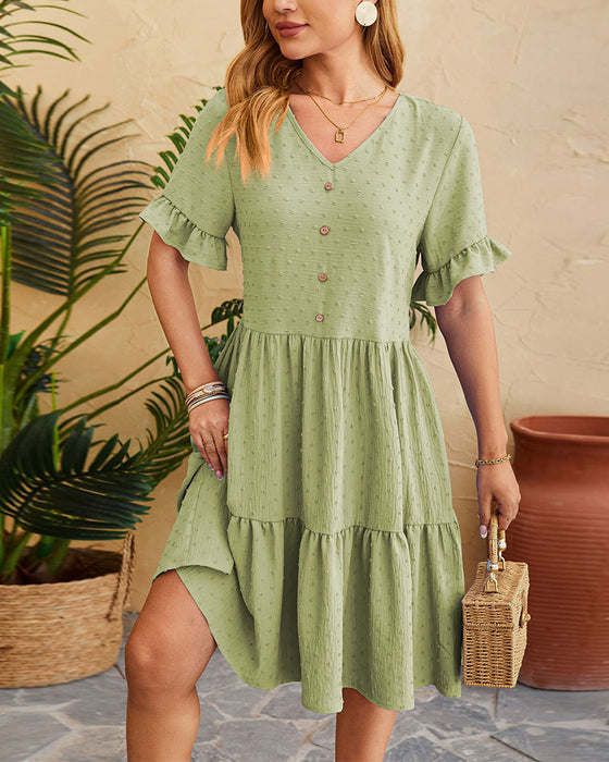 Robe trapèze élégante à volants et boutons