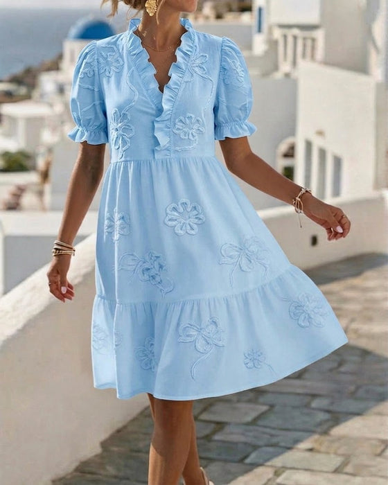 Robe Manche Bouffante Courte Floral