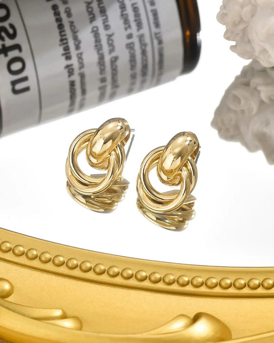 Boucles D'oreilles Vintage Texturé Double Couche Métal Enroulé