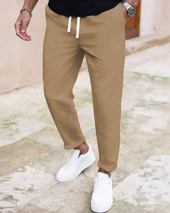 Pantalon Homme Unie Cordon De Serrage Slim Fit Court