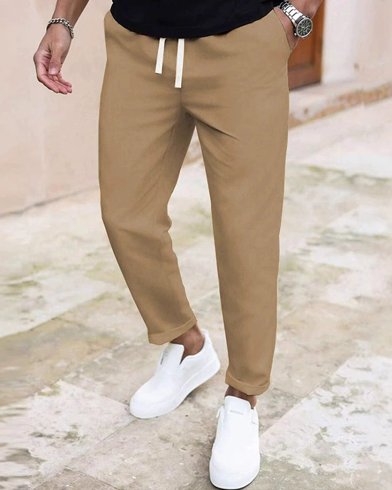 Pantalon Homme Unie Cordon De Serrage Slim Fit Court
