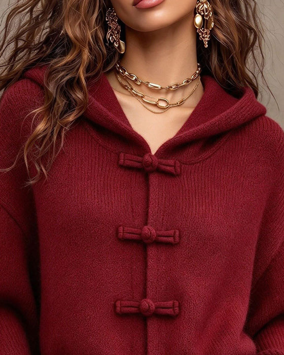 Cardigan Uni À Capuche Pull