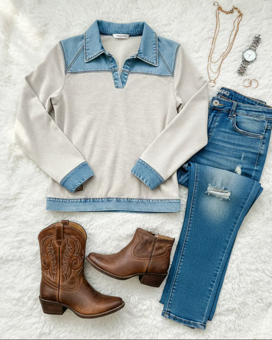 Sweat-Shirt Tendance Revers Panachage Assemblé