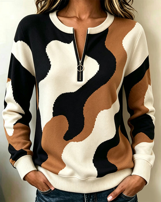 Sweatshirt Bloc de Couleur Fermeture Éclair Décontracté