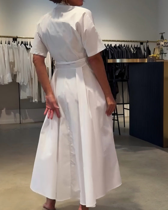 Robe Col En V Attacher Taille Jupe Ample