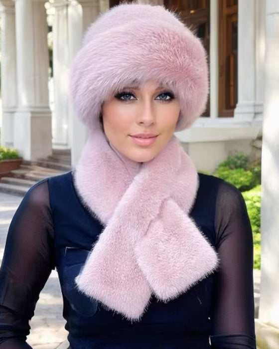 Bob En Fourrure Duveteux, Chapeau D’Hiver Chaud + Écharpe Assortie Offerte