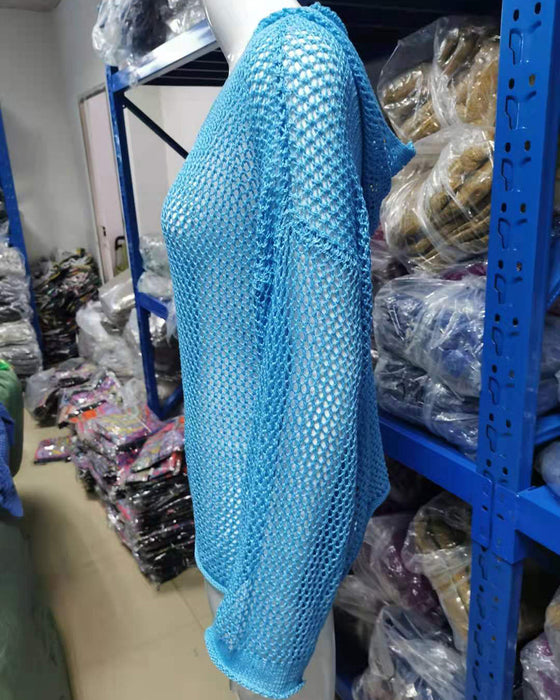 Hauts Femmes Crochet Ajouré À Capuche Manches Longues