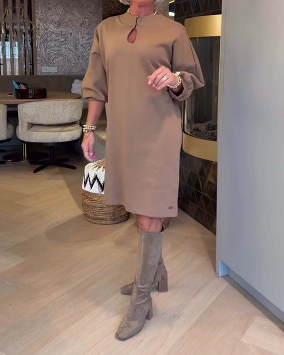 Robe Col Mandarine Manche Lanterne Unie