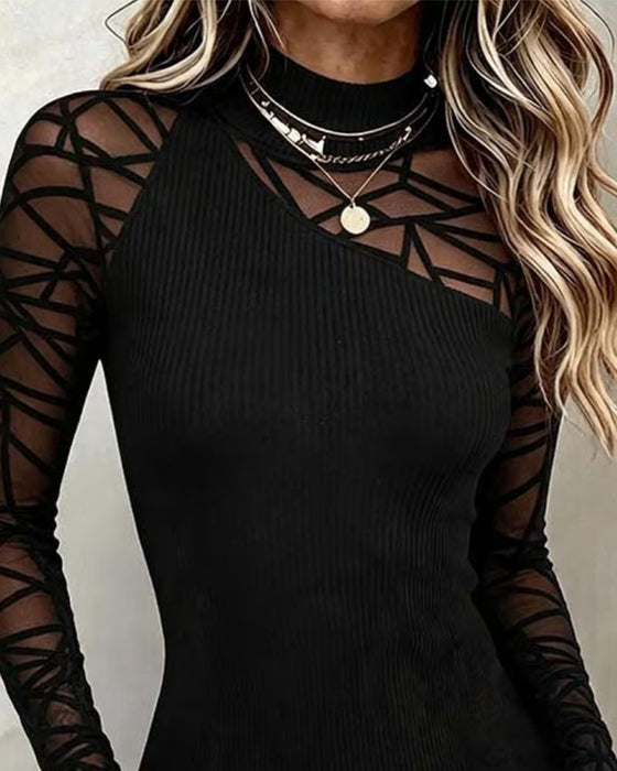 Haut Col Roulé Patchwork Tendance