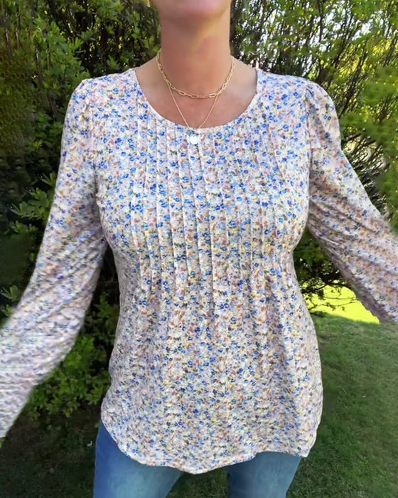 Haut À Manches Bouffantes Plissé Floral