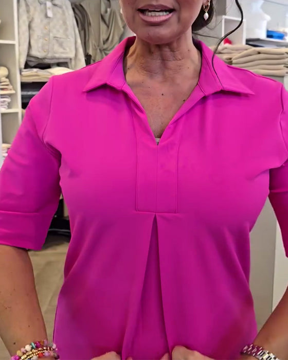 Robe à Col Chemise Décontractée Unie