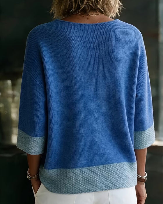 Cardigan Couleur Contrastante Col V Deux Boutons
