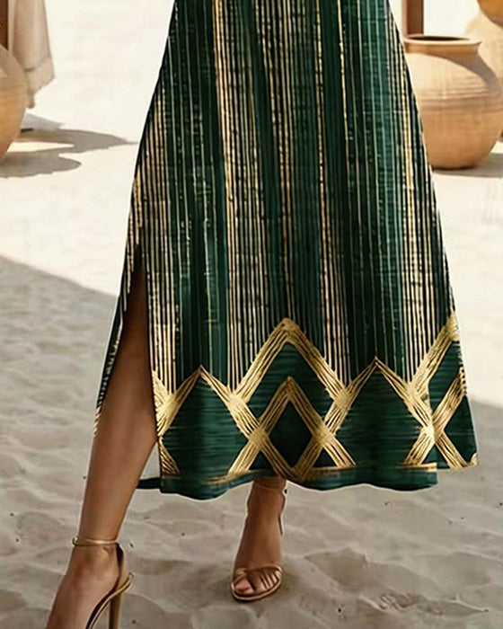 Robe Col V Imprimé Vacances Maxi