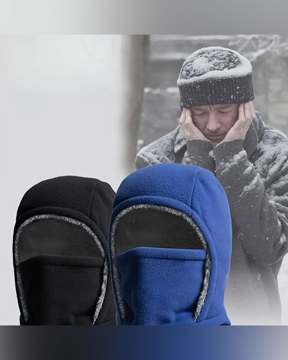 Hiver 2 En 1 Bonnet Et Masque Facial Coupe-Vent Doublure Polaire Épaisse Pour Sports De Plein Air Noir